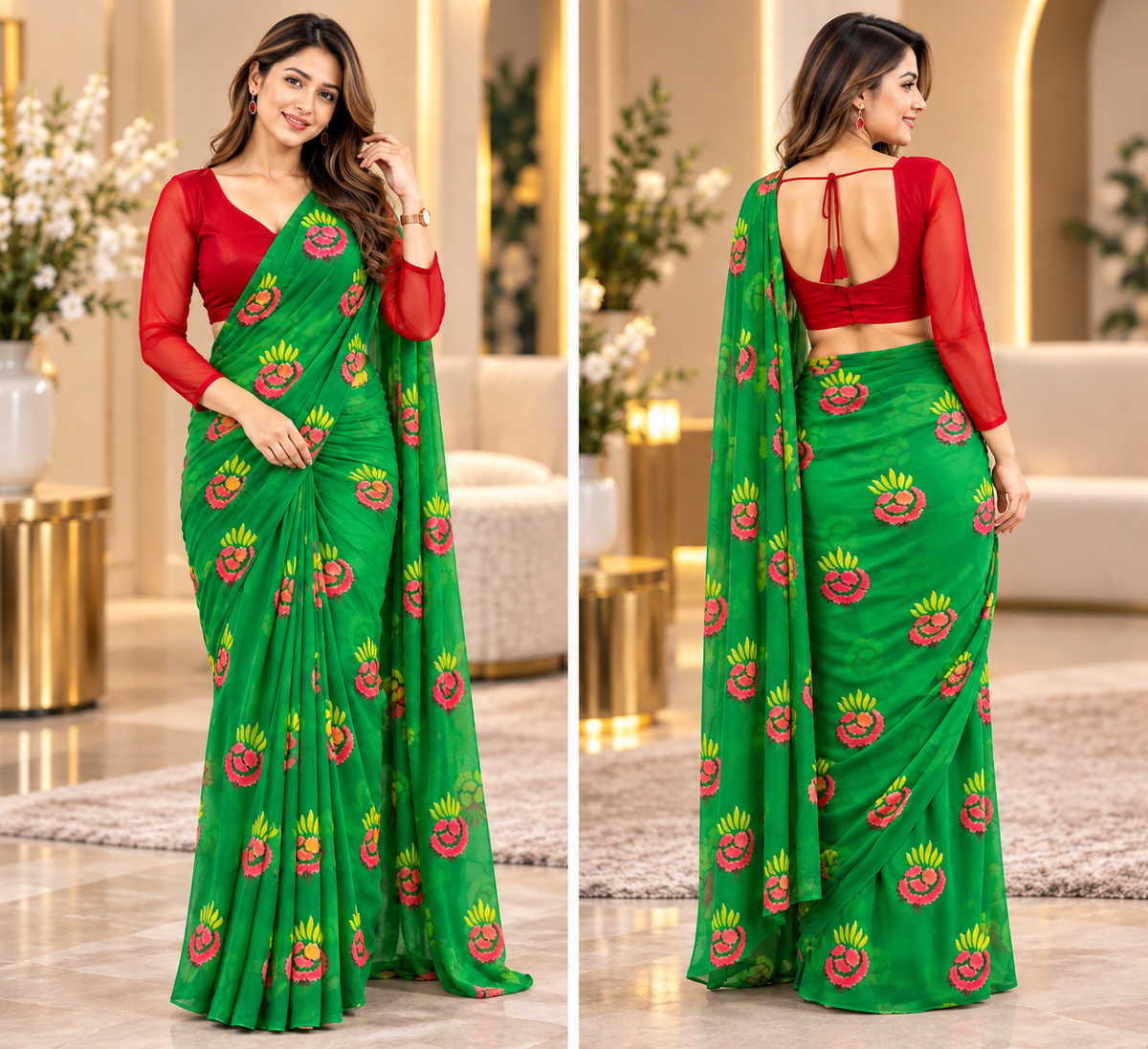 Festival Special Lali Guarans Print Saree-Red | 4 Colors