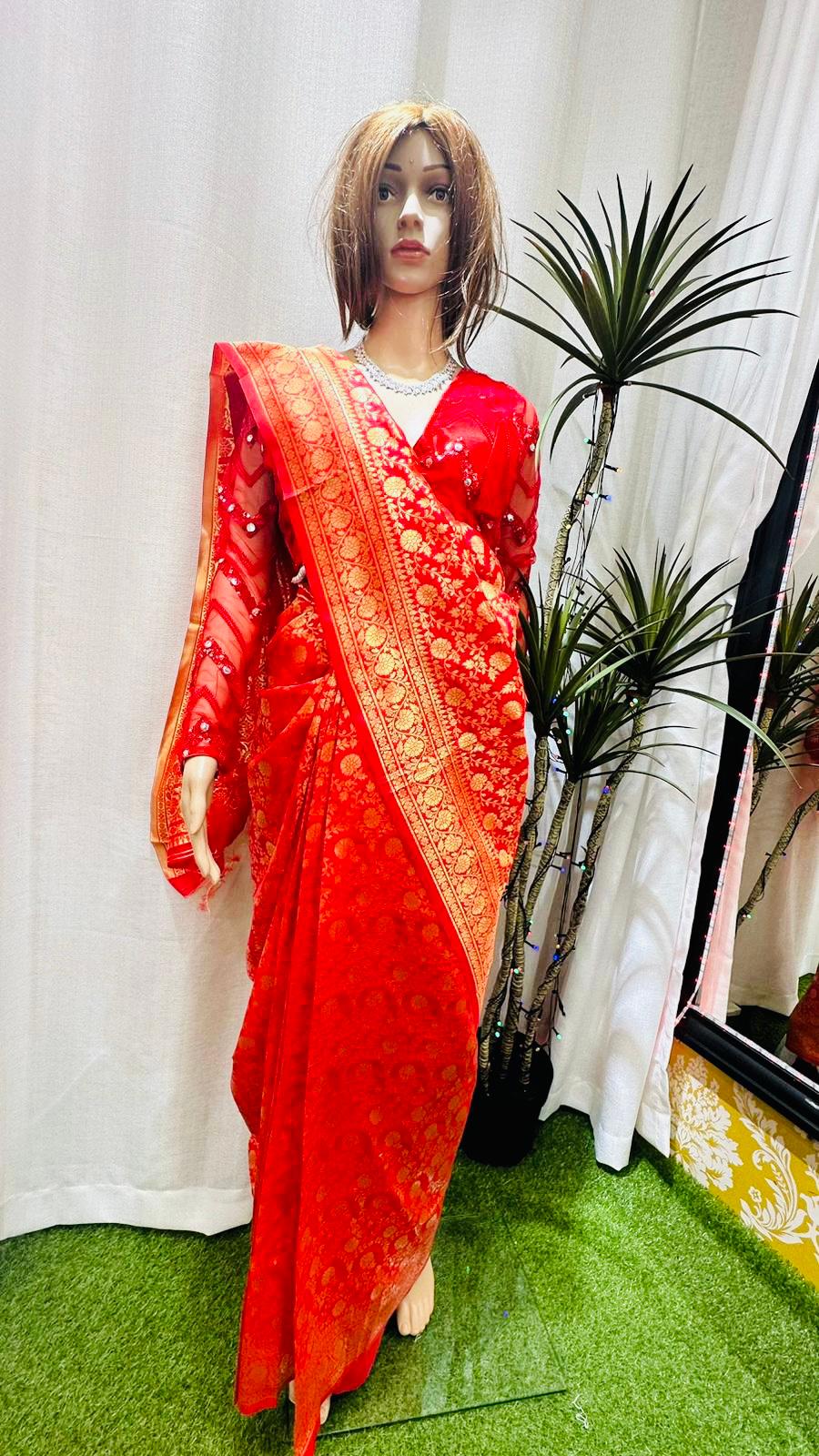 Teej Special Silk Saree-Red