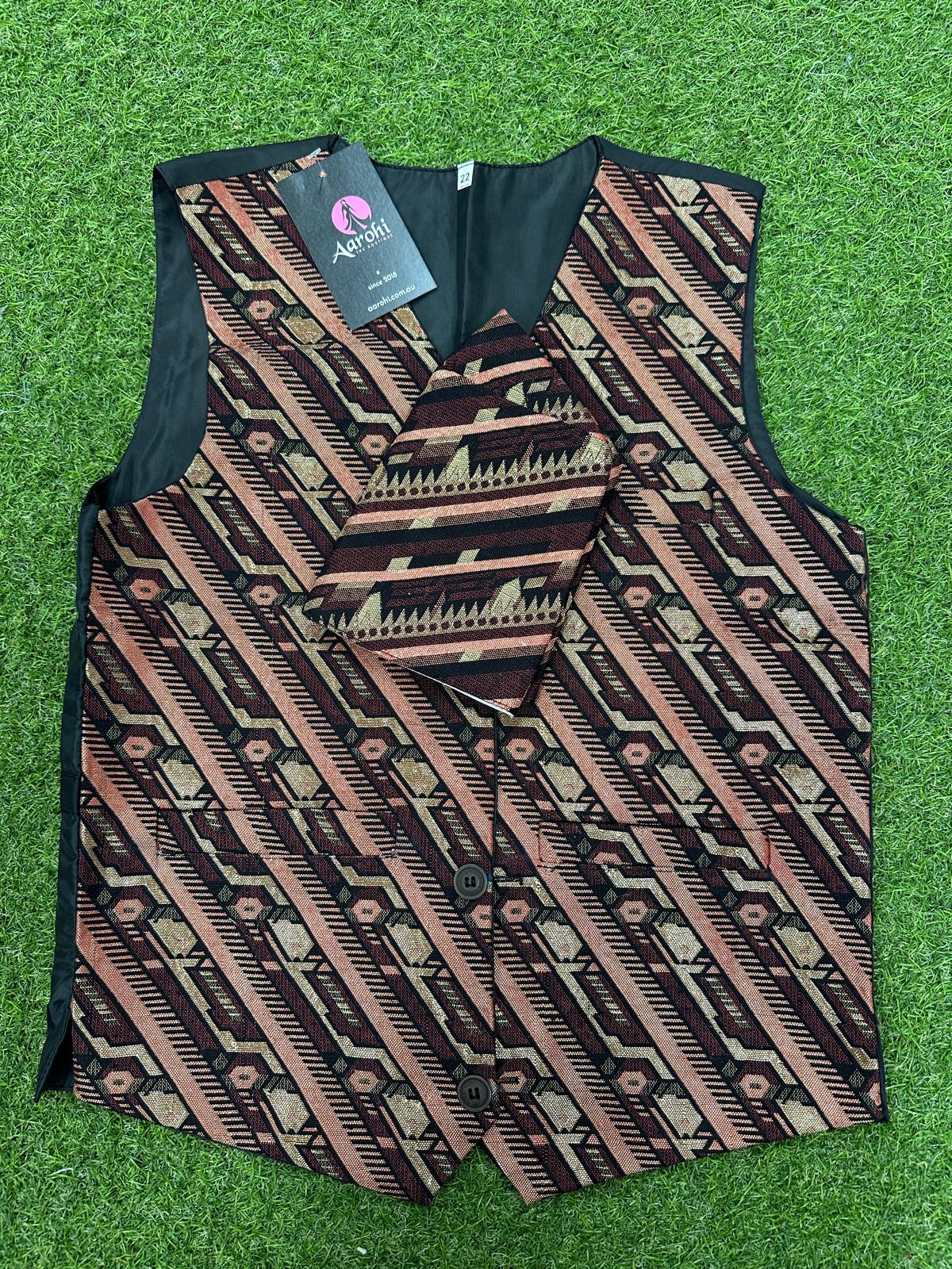 Boys Dhaka Waistcoat with Dhaka Topi 22 (10-12 Year)