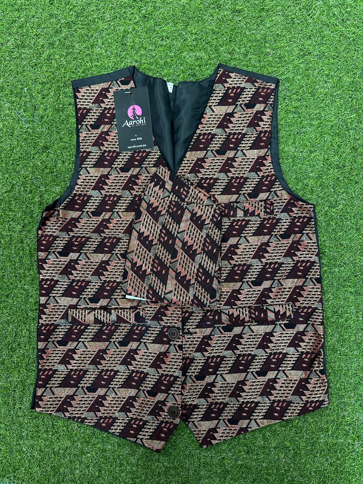 Boys Dhaka Waistcoat with Dhaka Topi 22 (10-12 Year)