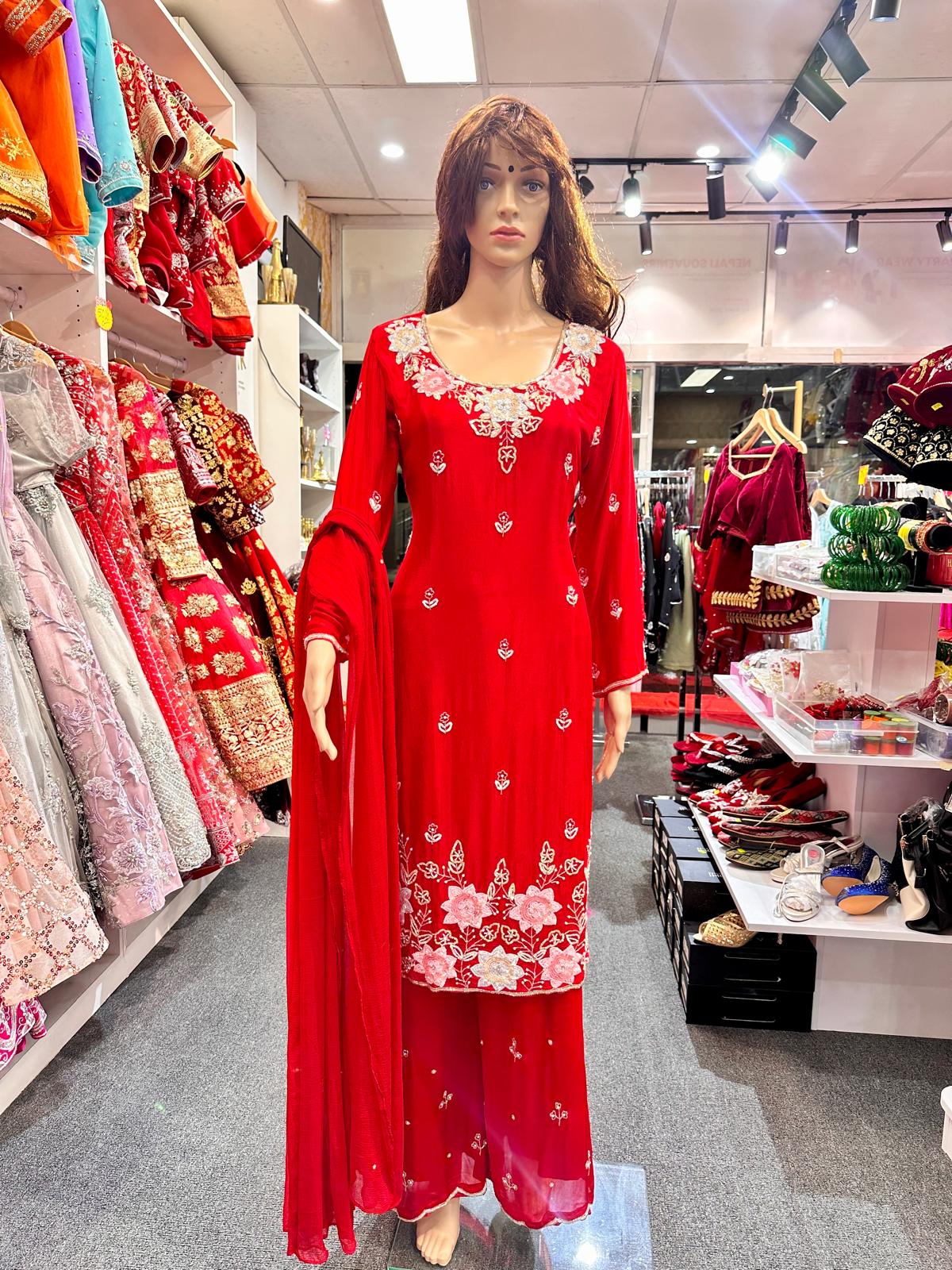 Heavy Hand Work Party / Festival Wear 3 Pc Plazoo Set 38 (M)