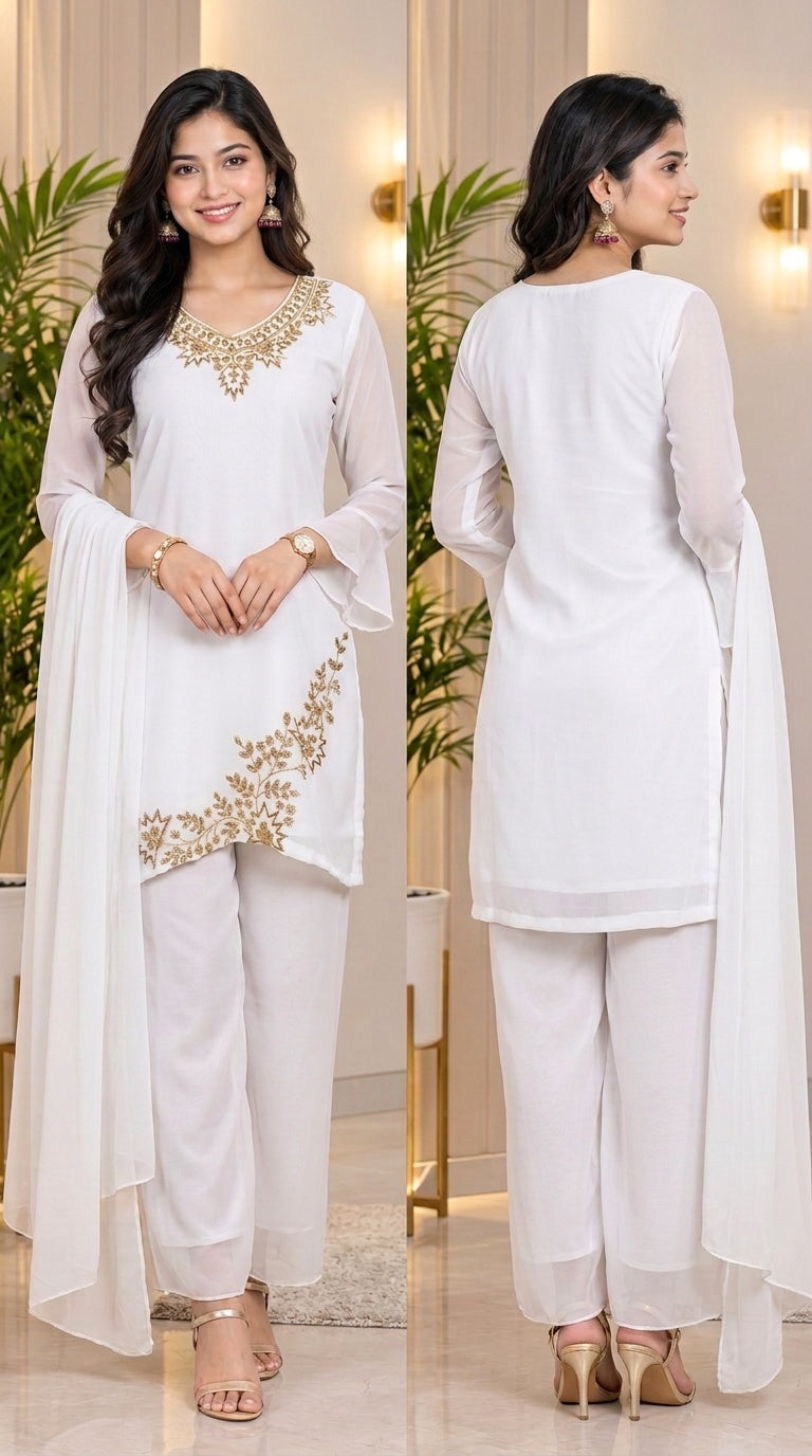 Golden Embroidery 90s Kurthi Set 34-38 White