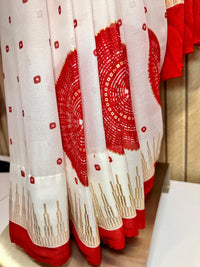 Premium Light Weight White Red Saree