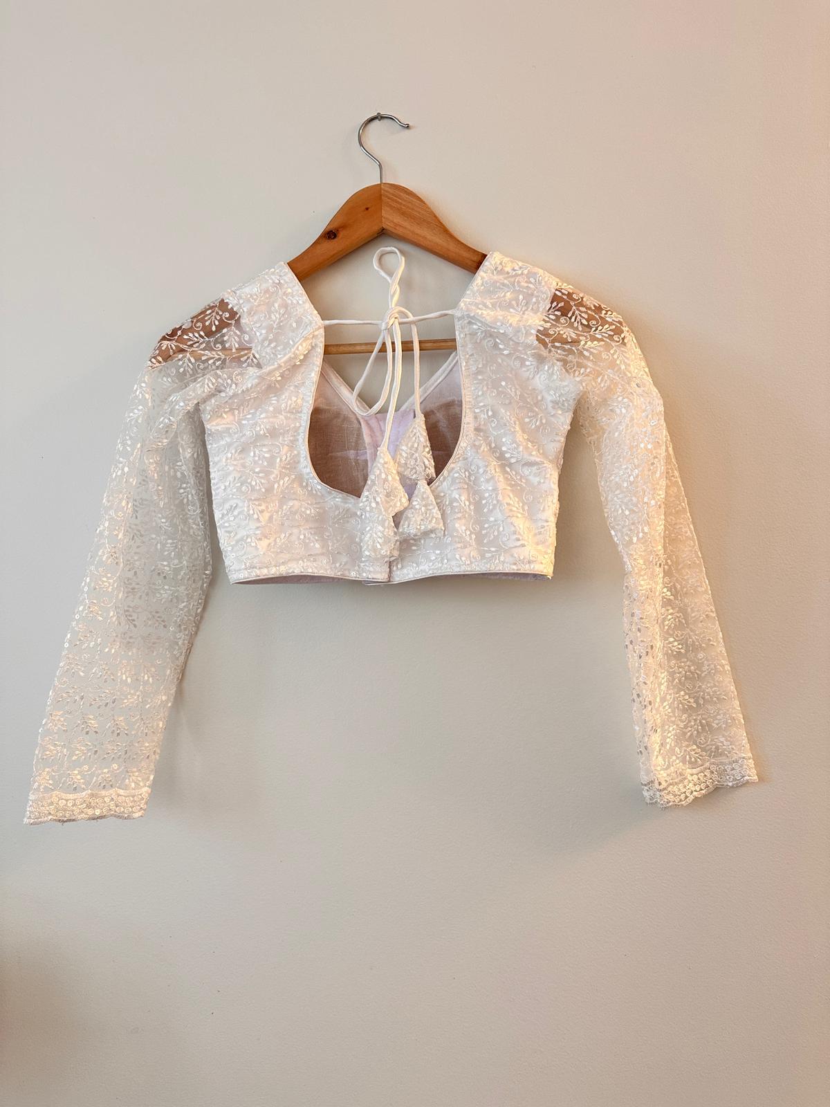 Party Wear Net Blouse White