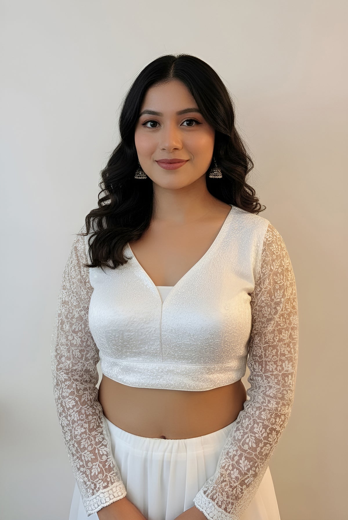Party Wear Net Blouse White
