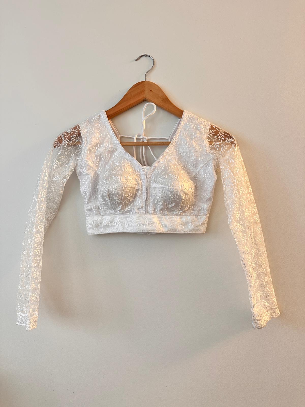 Party Wear Net Blouse White