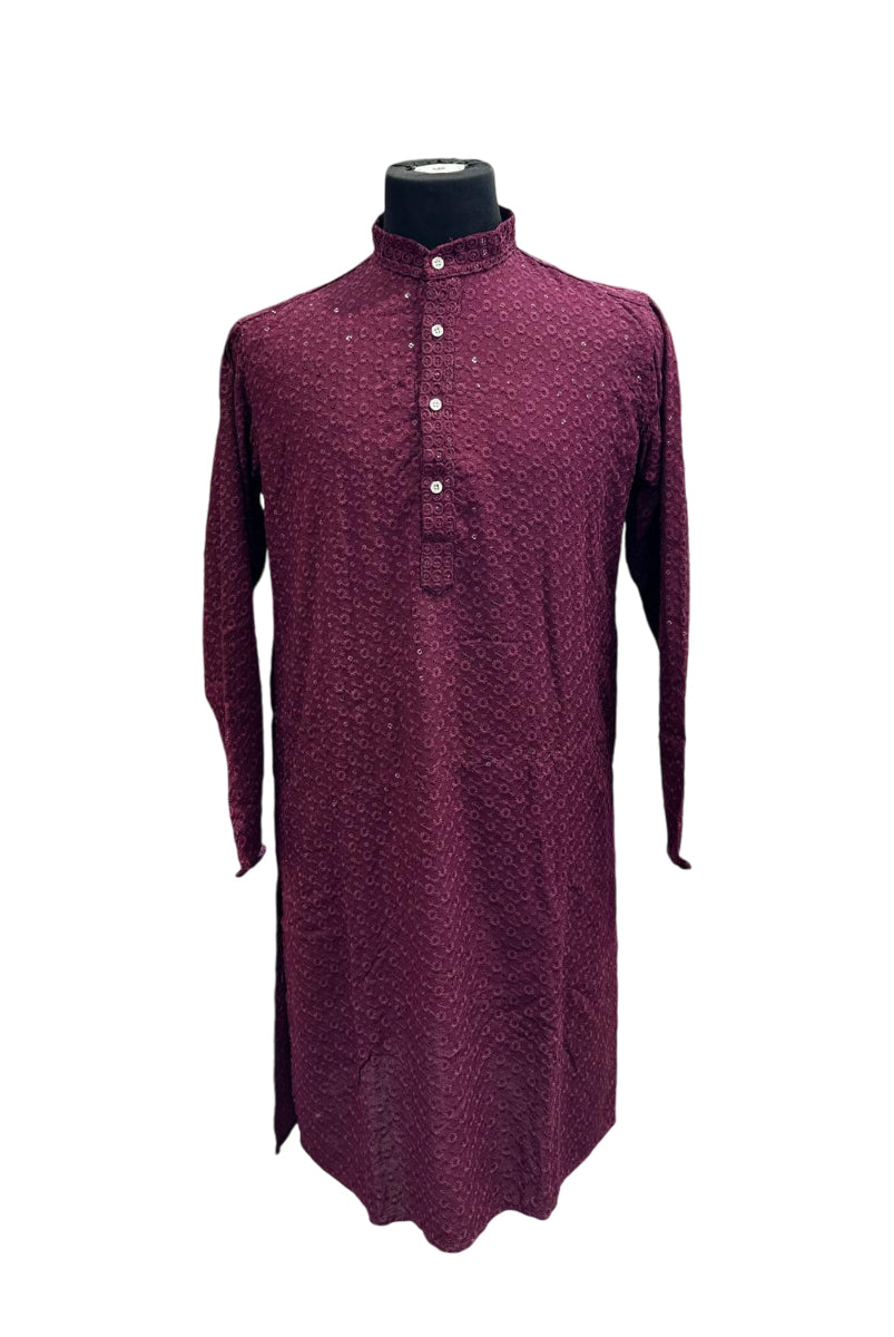 Chikan Kari Kurta Wine