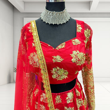 Lehenga Choli Golden-Red