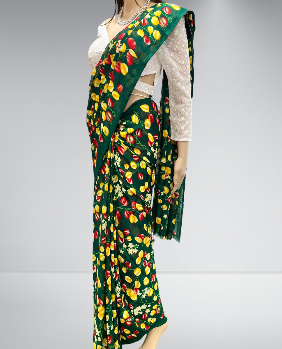 Teej Special Print Saree Green