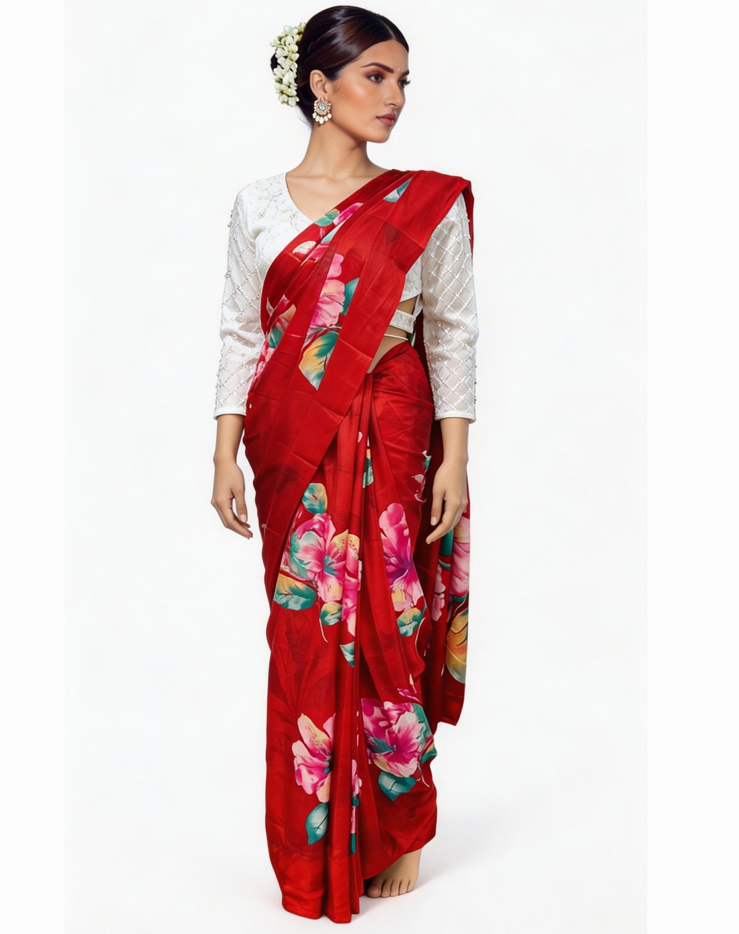 Teej Special Saree Floral-Red