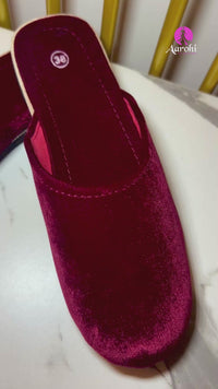Nepali Hand Made Premium Velvet Unisex Shoe For Festival, Party-Function & Cultural Wear-Maroon