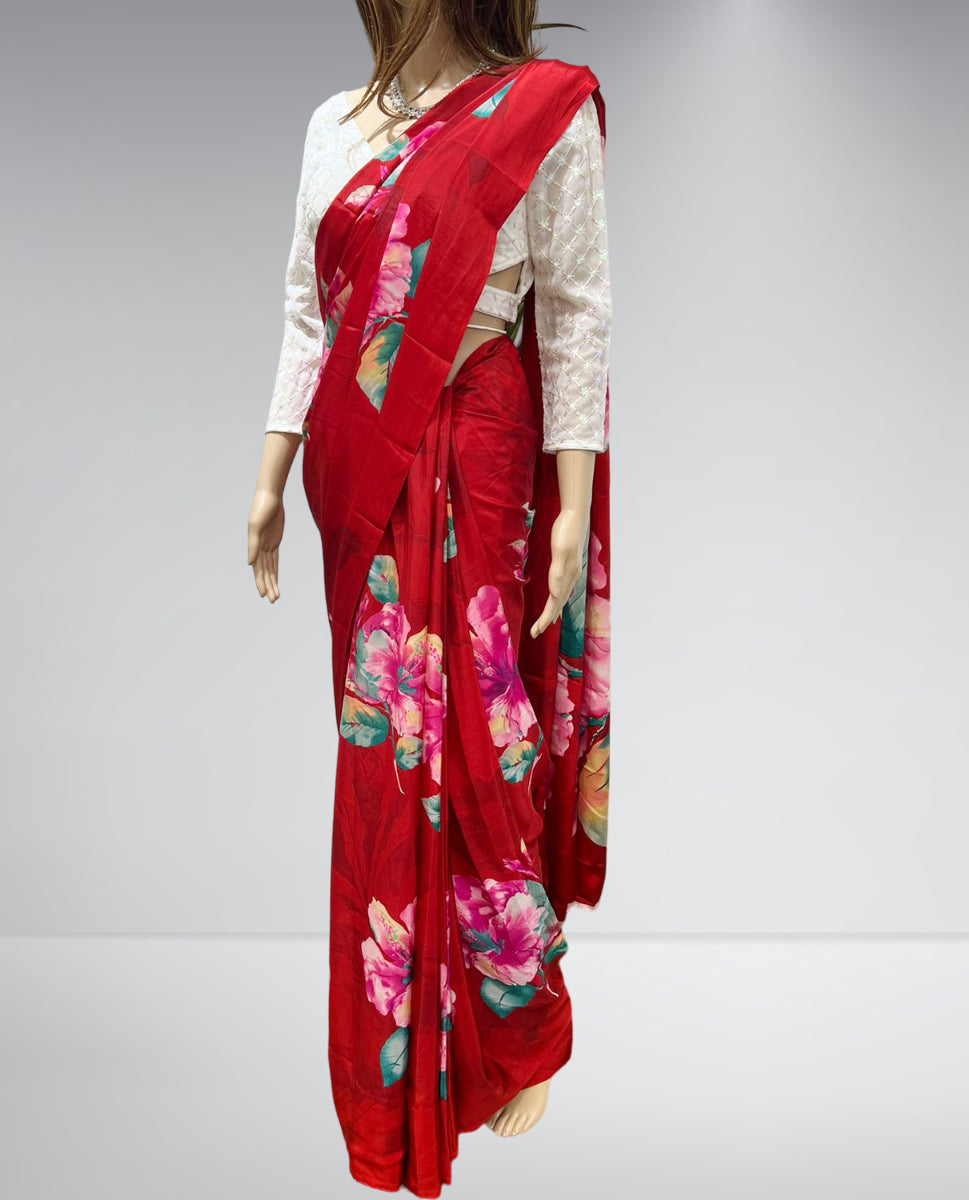 Teej Special Saree Floral-Red