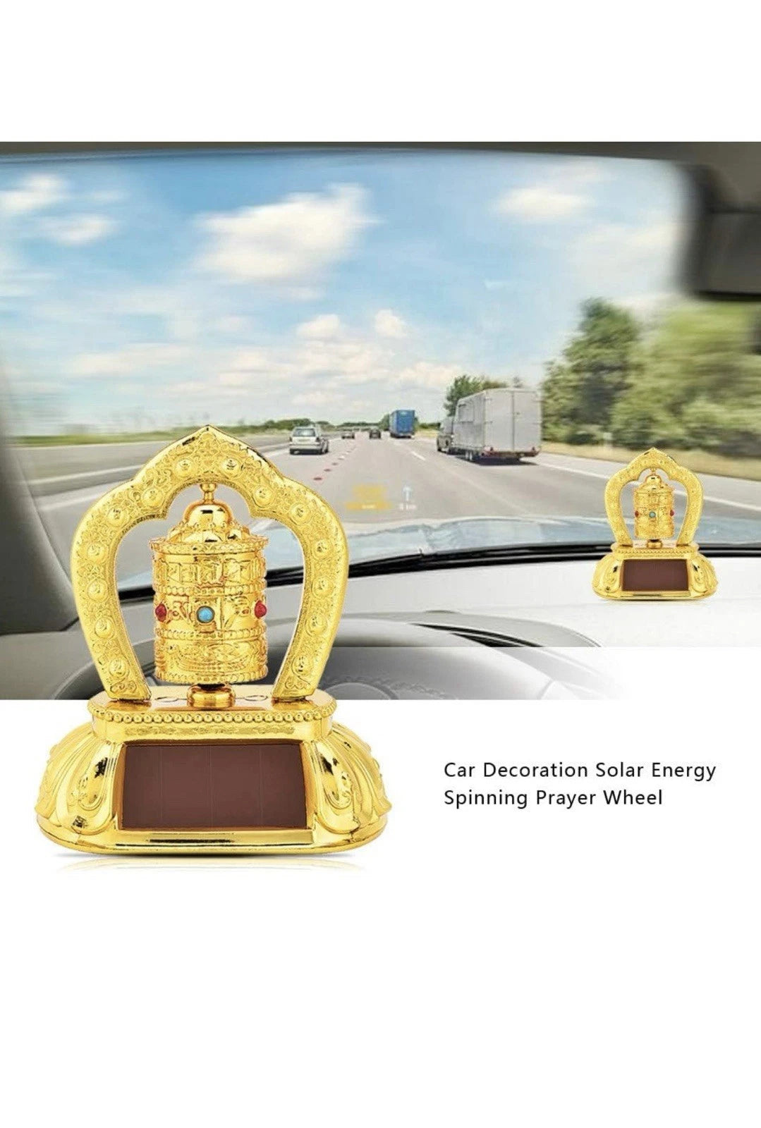 Car Decor Solar Energy Spinning Prayer Wheel Golden-Same Day Dispatch