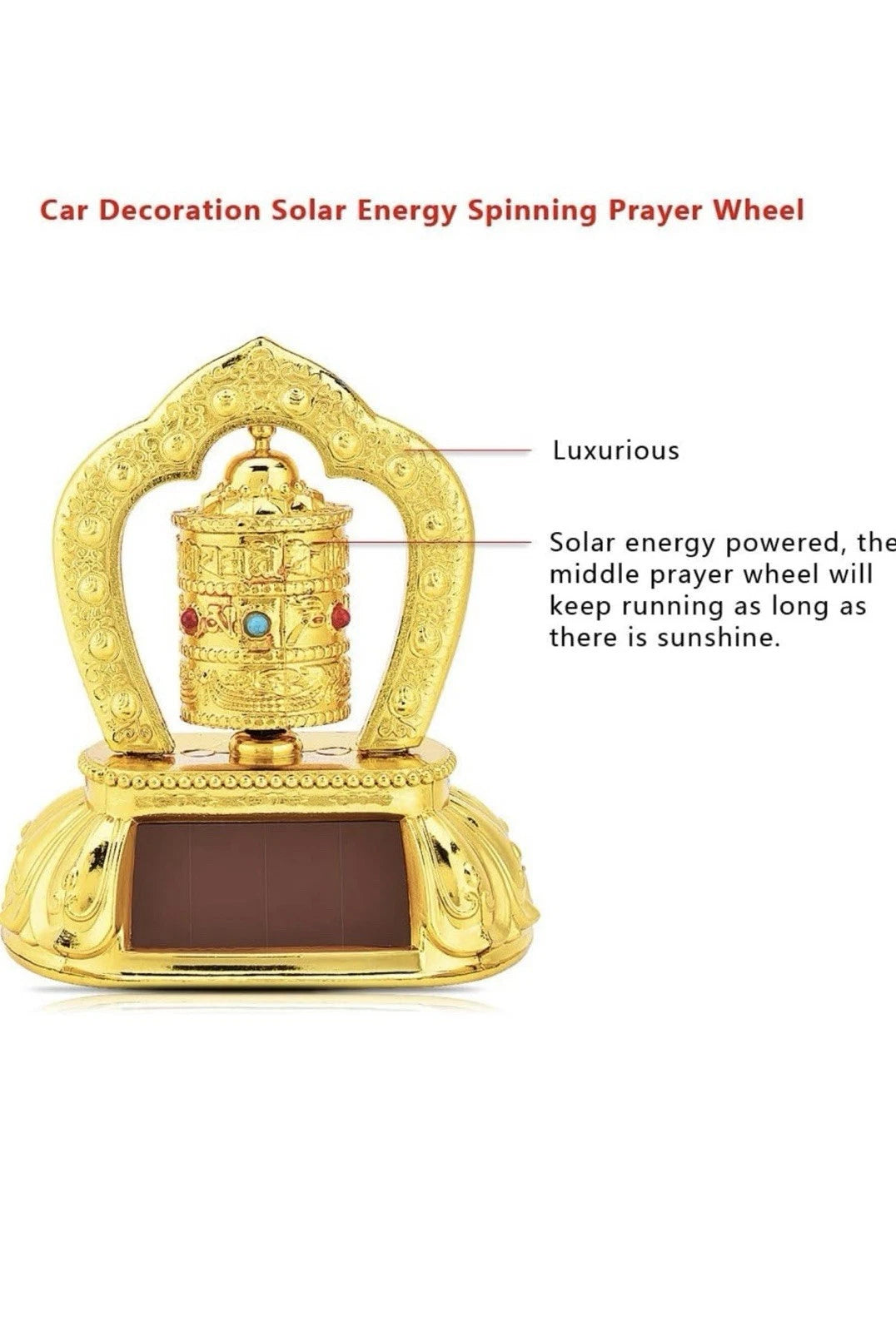 Car Decor Solar Energy Spinning Prayer Wheel Golden-Same Day Dispatch